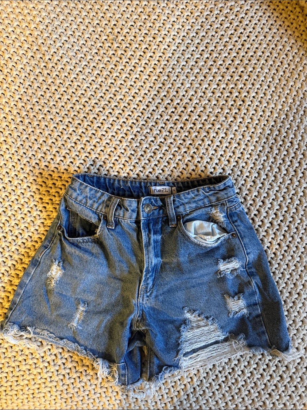 Rue21 Distressed Light Blue Denim Jean Shorts
